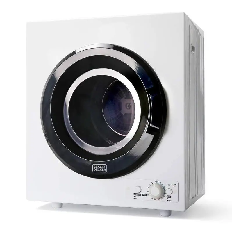 Black+Decker 3.5 Cu. Ft. Compact Portable Dryer – Sleek White-and-Black Design