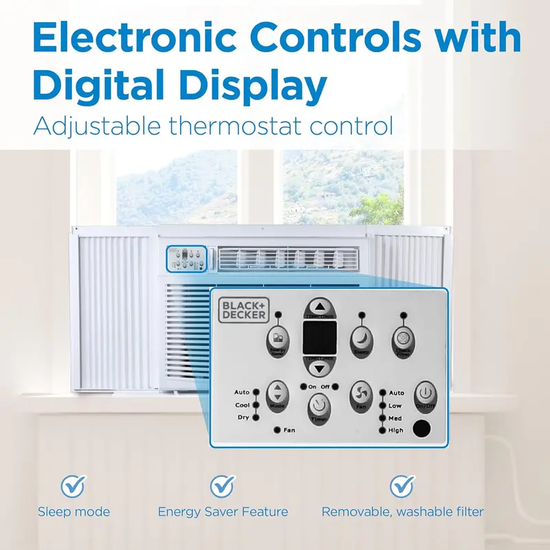 BLACK+DECKER BD05MWT6 Window Air Conditioner – 5000 BTU Compact White Cooling Unit for Spaces up to 150 Sq Ft, Mechanical Control Panel