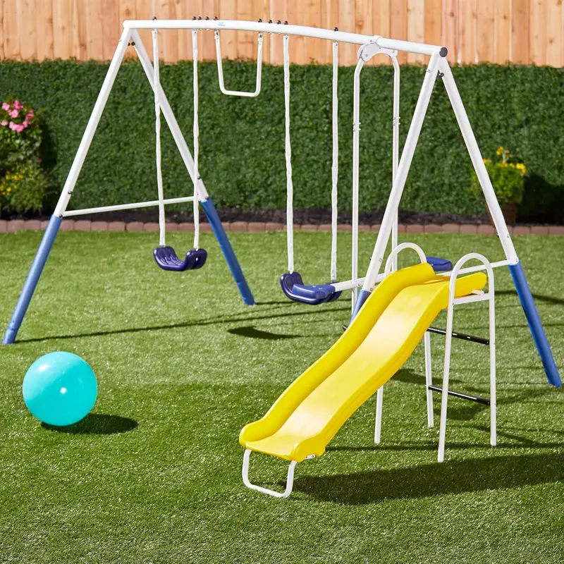 Blue Ridge A-Frame Backyard Playset – Complete Swing Structure with Glider, Trapeze, Two Seats, and Full-Size Slide 2
