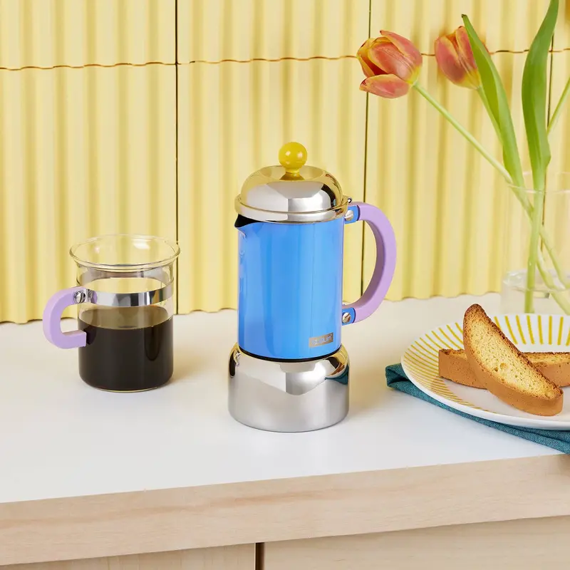 Bodum Chambord Stovetop Espresso Maker – Pale Blue Stainless Steel French Press-Style Brewer