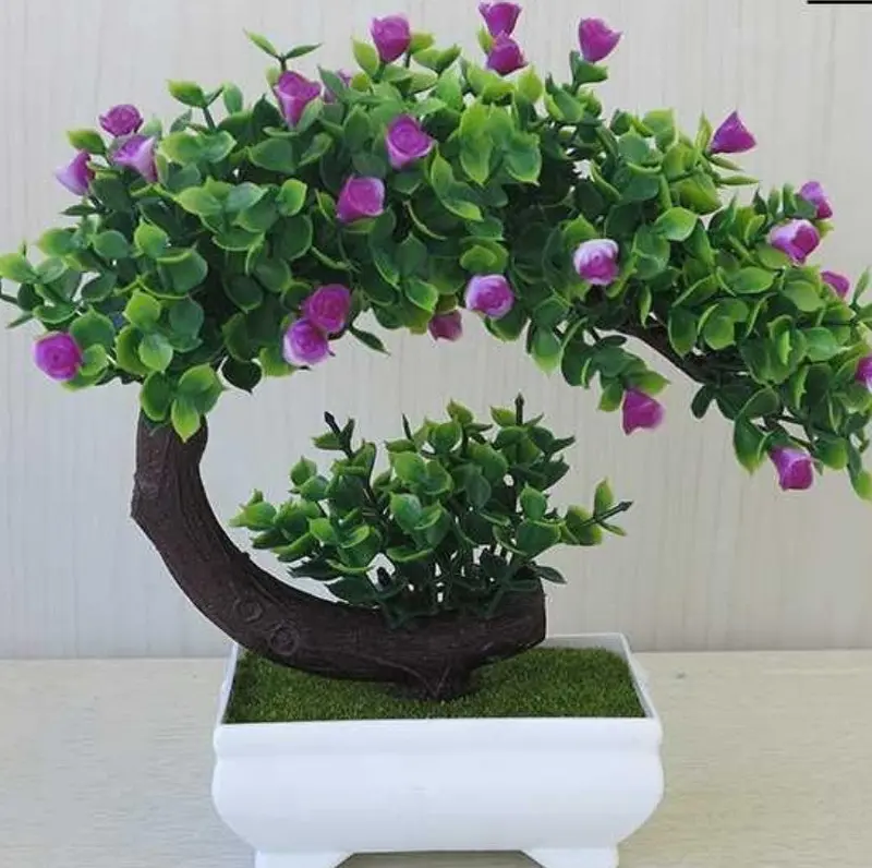 Bonsai-Style Artificial Plant – Decorative Silk Floral Display on PVC Base, 20 cm Height 2