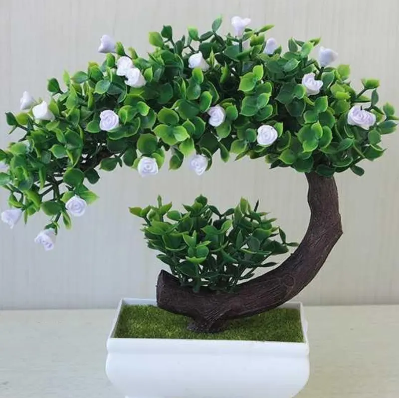 Bonsai-Style Artificial Plant – Decorative Silk Floral Display on PVC Base, 20 cm Height