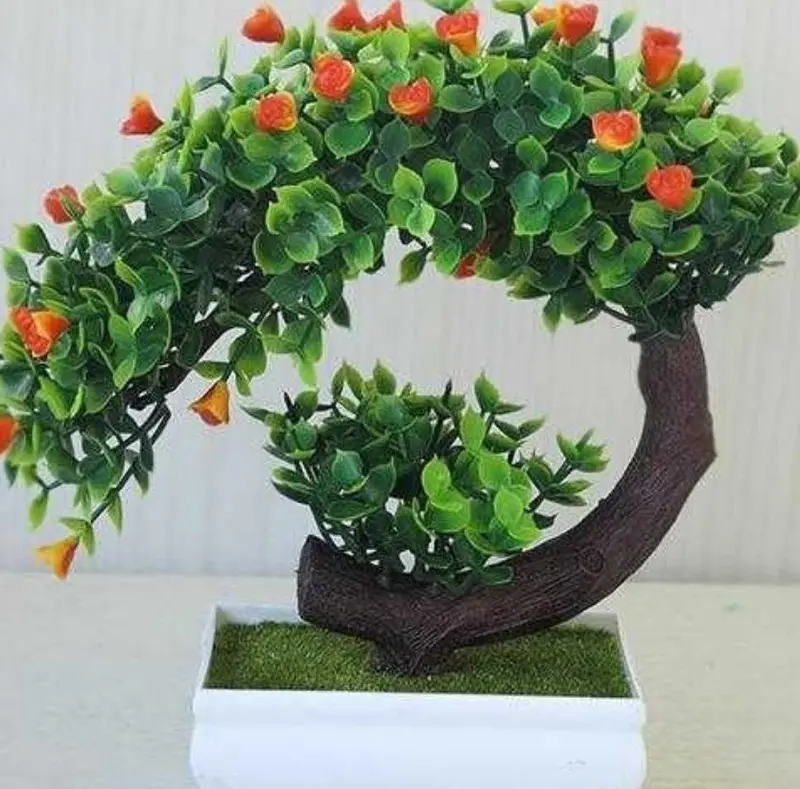 Bonsai-Style Artificial Plant – Decorative Silk Floral Display on PVC Base, 20 cm Height