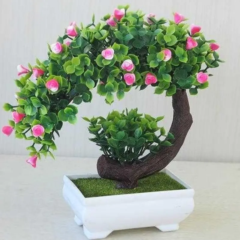 Bonsai-Style Artificial Plant – Decorative Silk Floral Display on PVC Base, 20 cm Height