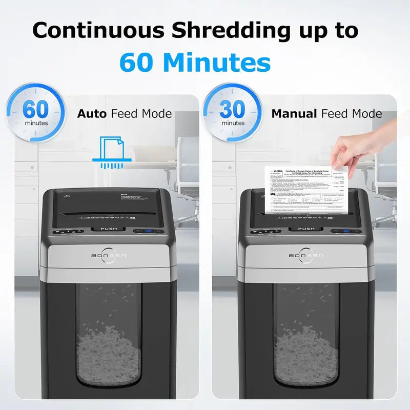 BONSEN Auto-Feed Paper Shredder — 300-Sheet Capacity, P-4 Security Level, Whisper-Quiet Operation & 8.1-Gallon Waste Bin