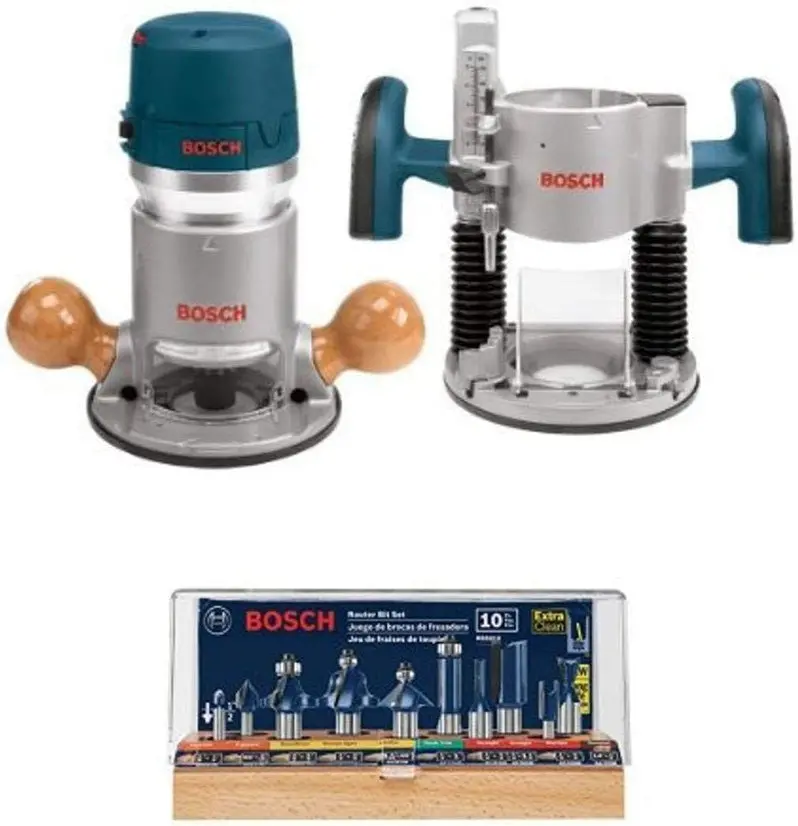 BOSCH 1617EVSPK Dual-Base Router Combo Kit – 12-Amp, 2.25 HP Variable-Speed Plunge and Fixed Base Wood Router