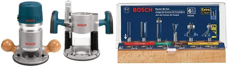 BOSCH 1617EVSPK Dual-Base Router Combo Kit – 12-Amp, 2.25 HP Variable-Speed Plunge and Fixed Base Wood Router