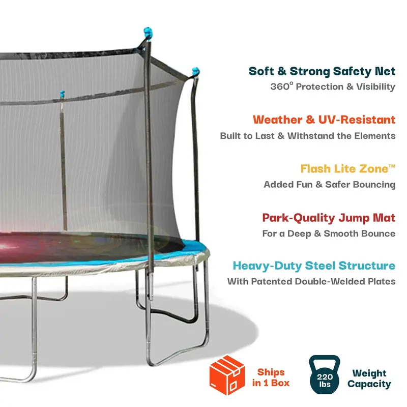 Bounce Pro 14-Foot Illuminated Trampoline with Flash Lite Safety Enclosure and Reinforced Frame