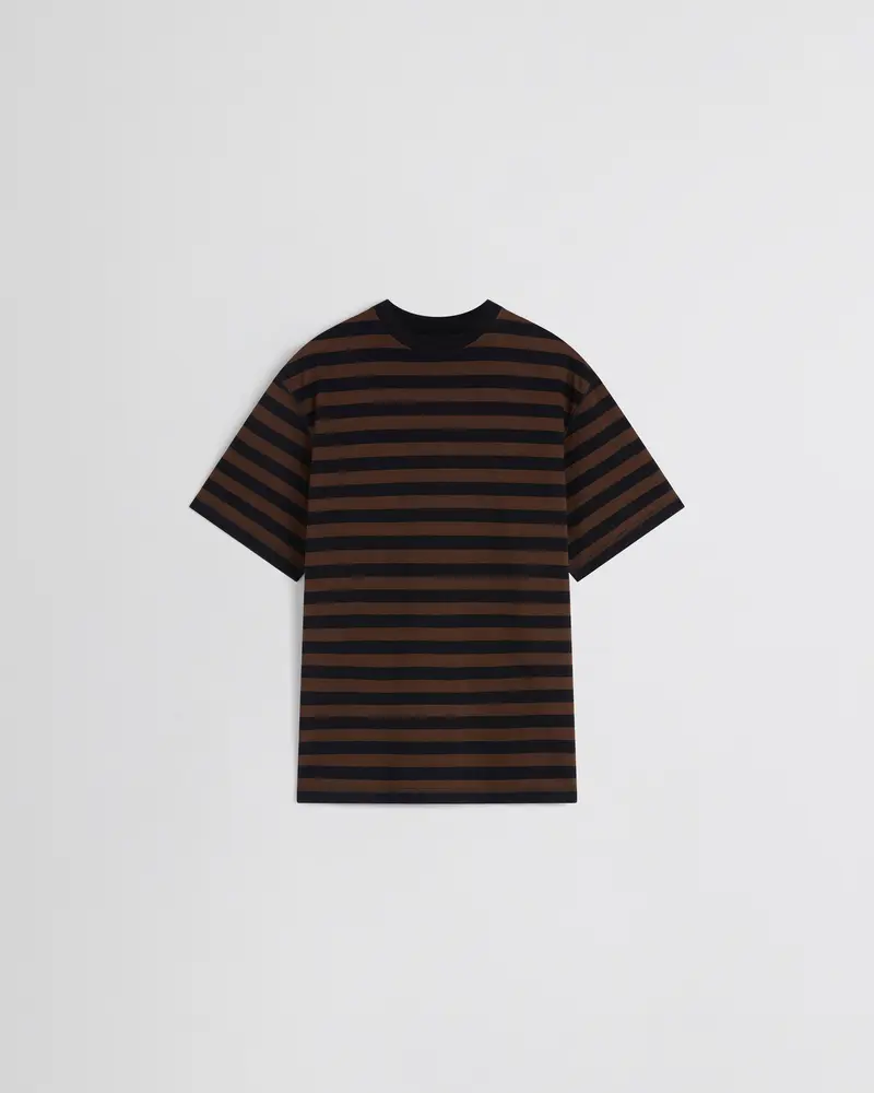 Boyish-Fit Striped Cotton T-Shirt In Black And Brown