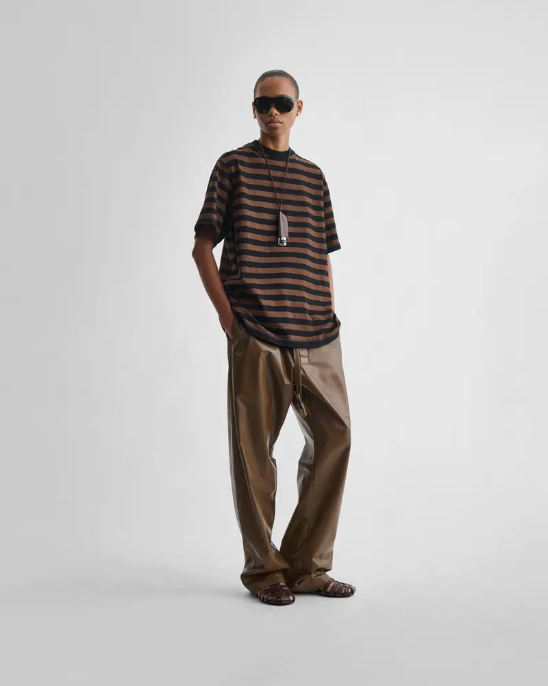 Boyish-Fit Striped Cotton T-Shirt In Black And Brown