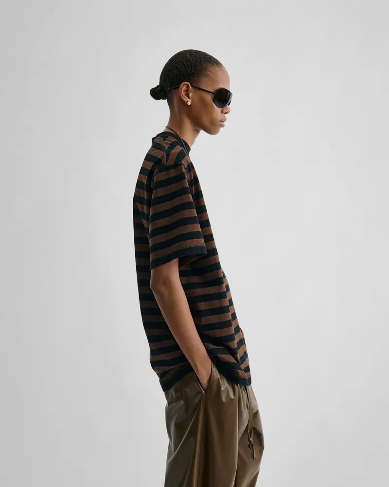 Boyish-Fit Striped Cotton T-Shirt In Black And Brown