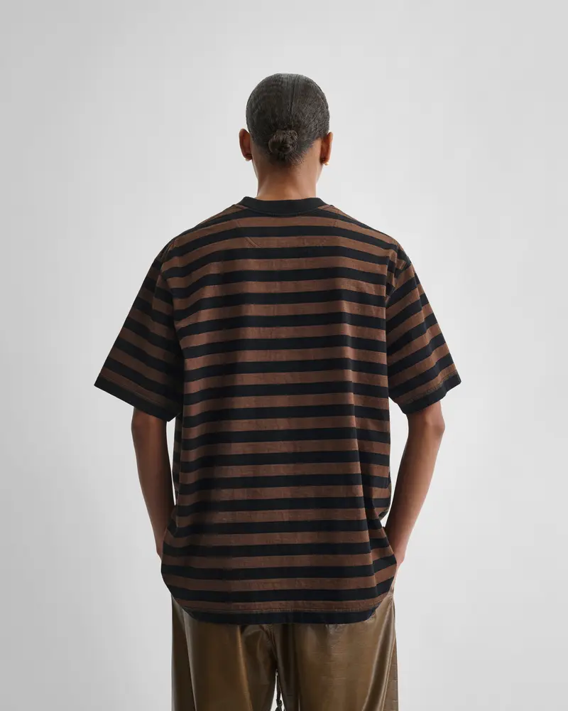 Boyish-Fit Striped Cotton T-Shirt In Black And Brown