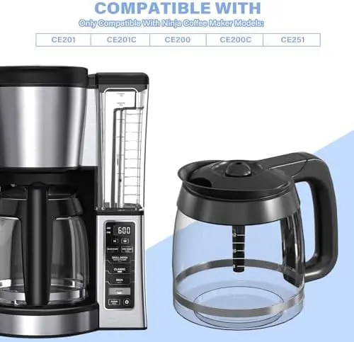 BPA-Free 12-Cup Replacement Carafe for Ninja CE251 and CE201 Coffee Bar Systems