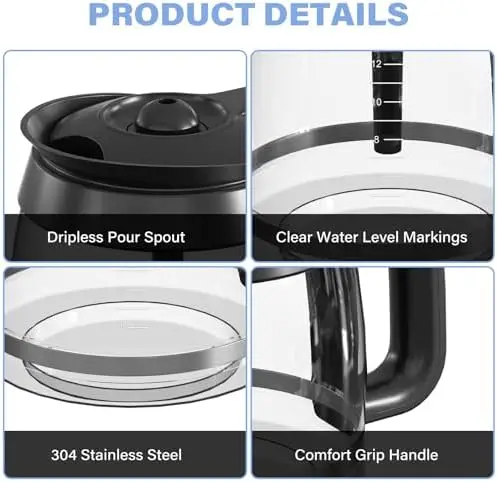 BPA-Free 12-Cup Replacement Carafe for Ninja CE251 and CE201 Coffee Bar Systems