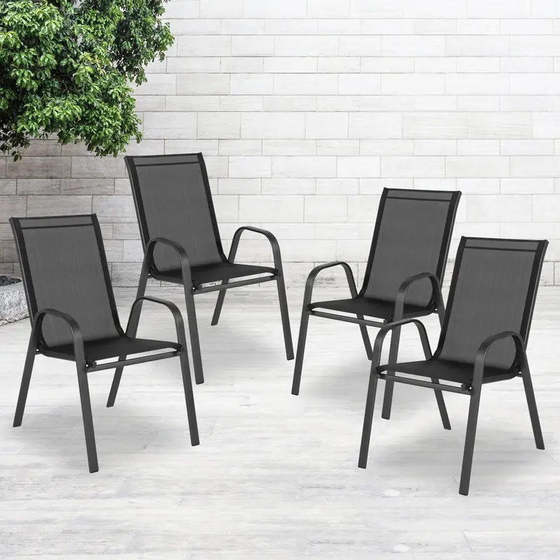 Brazos Outdoor Stackable Patio Chairs – Set of 4 Sleek Black Weatherproof Seating Units