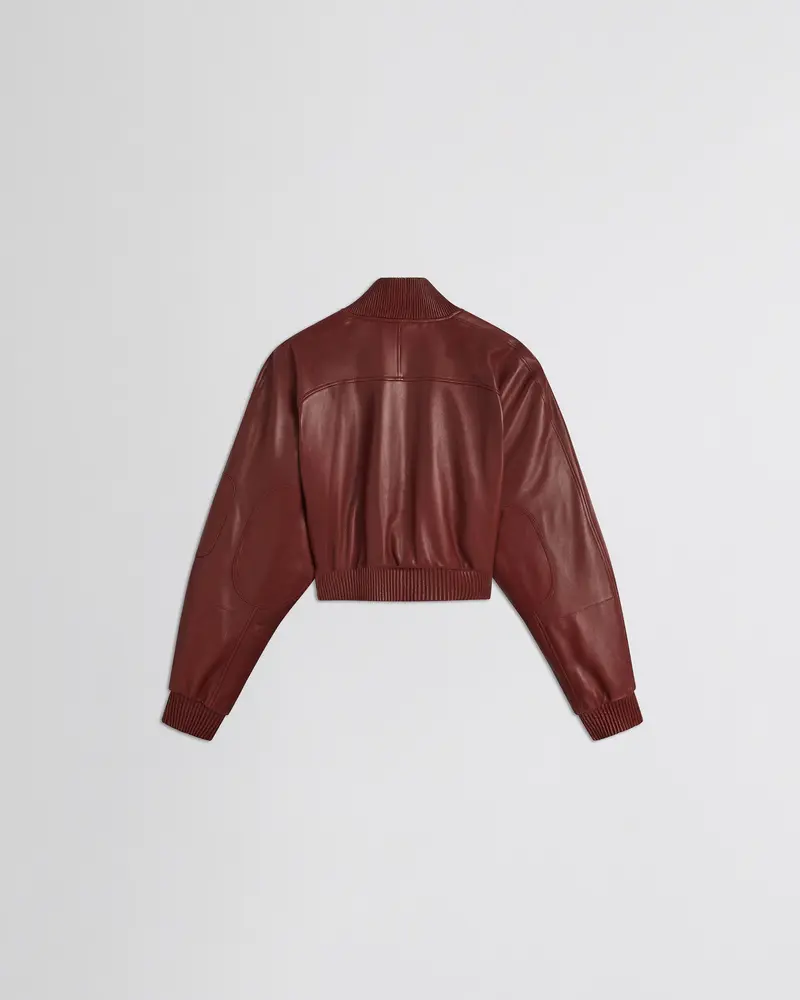 Brick Nappa Leather Cropped Bomber Jacket 2