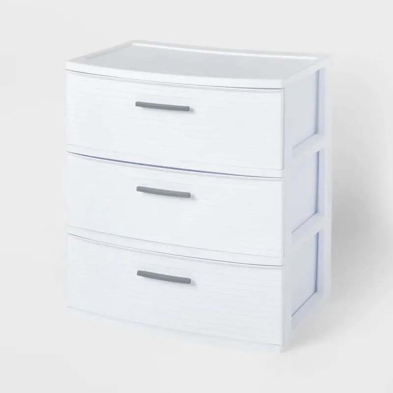 Brightroom Matte White 3-Drawer Wide Storage Tower – Space-Saving Vertical Organizer