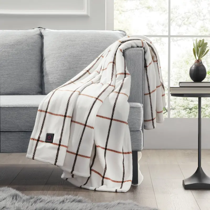 Brookstone Heated Camel Window Pane Throw Blanket – 50" x 60"