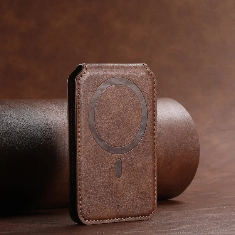 Brown Genuine Leather Magnetic Wallet Case Featuring Card Slots