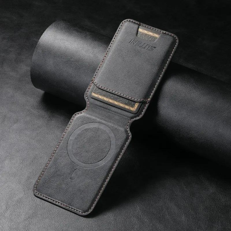 Brown Genuine Leather Magnetic Wallet Case Featuring Card Slots