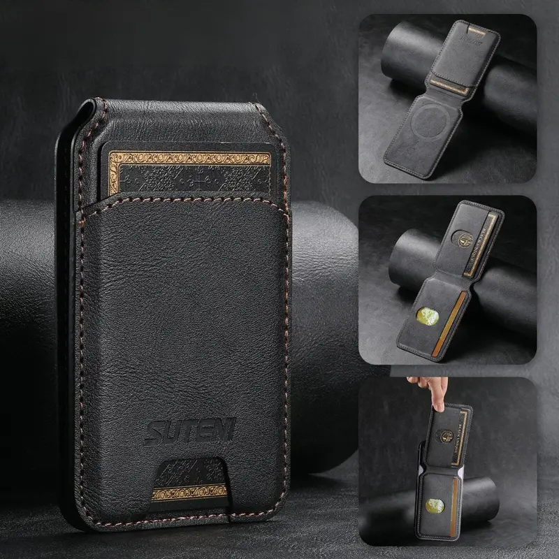 Brown Genuine Leather Magnetic Wallet Case Featuring Card Slots 2