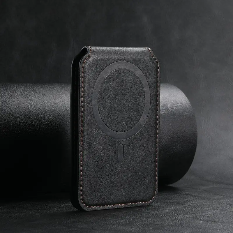 Brown Genuine Leather Magnetic Wallet Case Featuring Card Slots