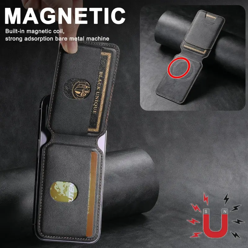 Brown Genuine Leather Magnetic Wallet Case Featuring Card Slots