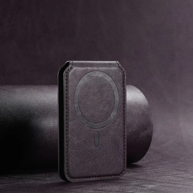 Brown Genuine Leather Magnetic Wallet Case Featuring Card Slots