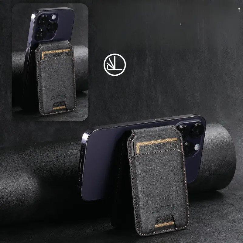 Brown Genuine Leather Magnetic Wallet Case Featuring Card Slots