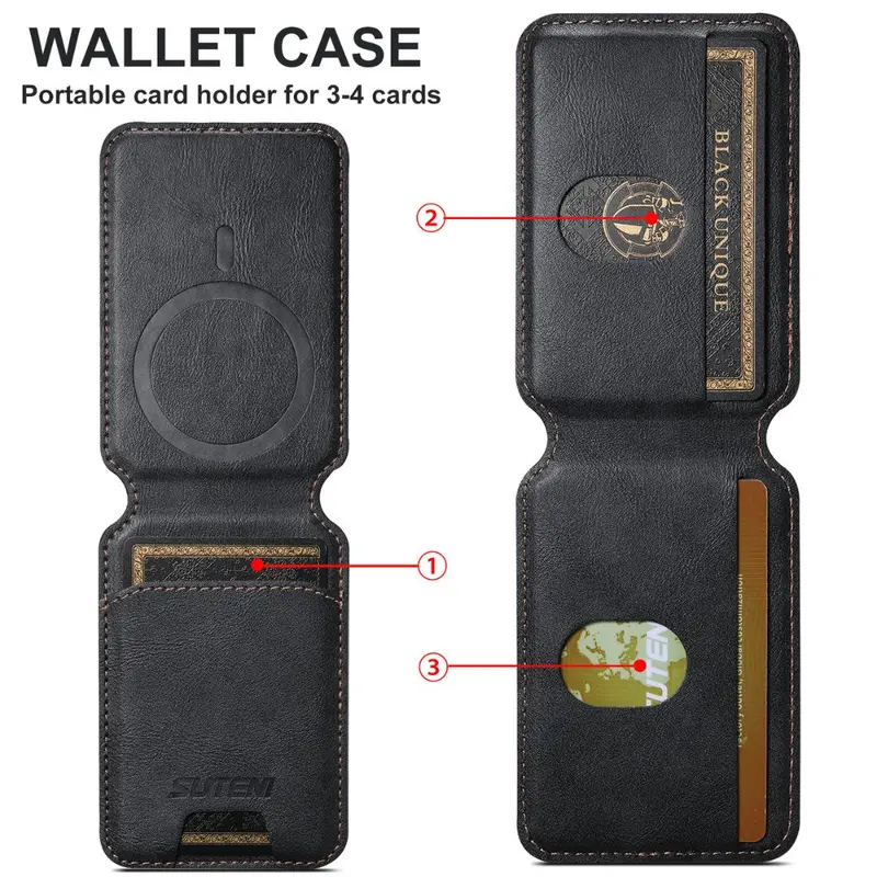 Brown Genuine Leather Magnetic Wallet Case Featuring Card Slots