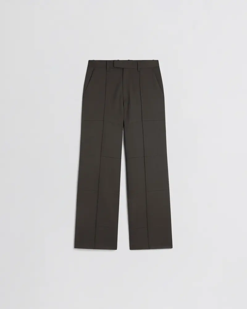 Brown Khaki Wool Tailored Trousers With Creased Boyish Silhouette