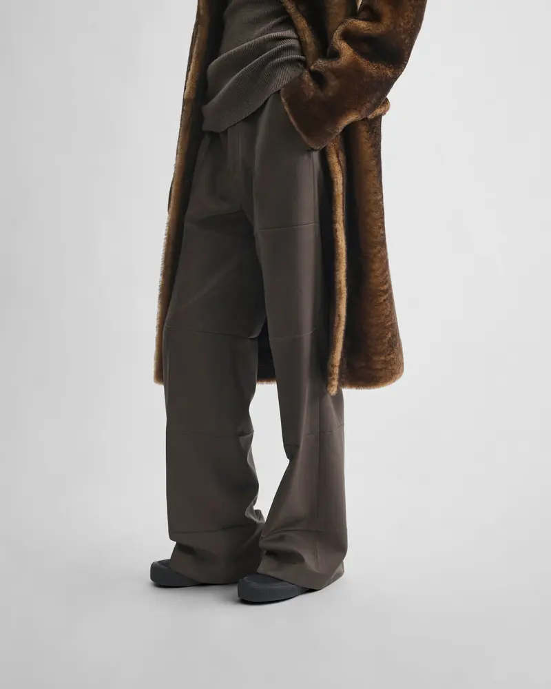 Brown Khaki Wool Tailored Trousers With Creased Boyish Silhouette