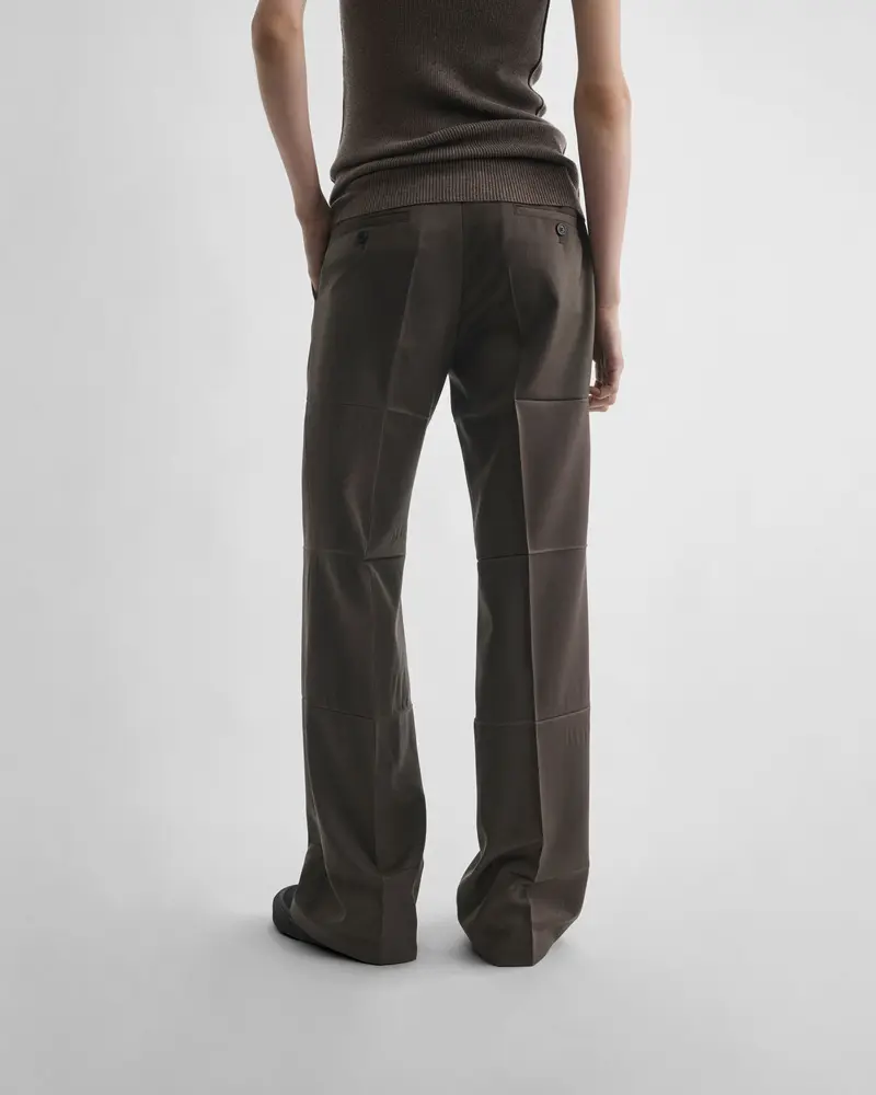 Brown Khaki Wool Tailored Trousers With Creased Boyish Silhouette
