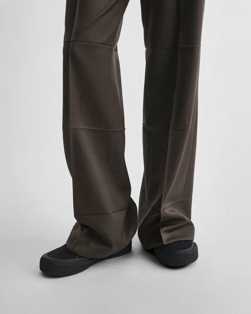 Brown Khaki Wool Tailored Trousers With Creased Boyish Silhouette