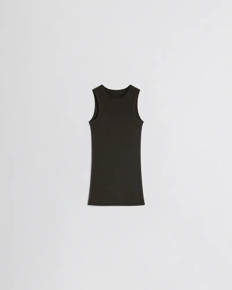 Brown Merino Wool Ribbed Tank Top