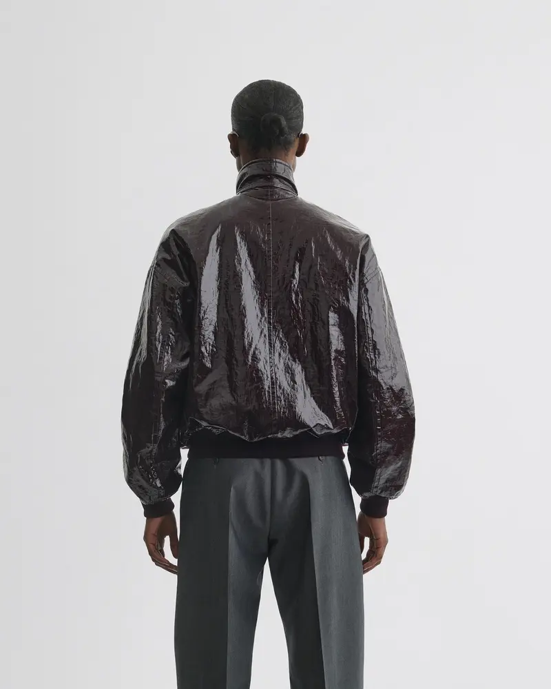 Burgundy Linen-Canvas Golf Jacket With Quilted Lining