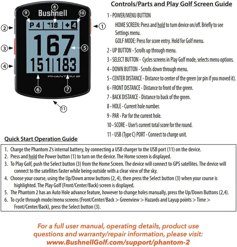 Bushnell Phantom 2 GPS Golf Rangefinder – Compact Unit with Preloaded Course Maps