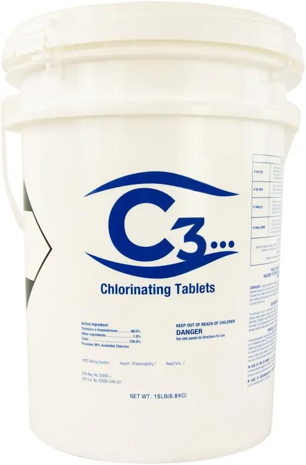 C3 Premium 3-Inch Stabilized Chlorine Tablets – UV-Resistant, Slow-Dissolving Sanitizer for Residential Pools and Spas (50-Lb Bag)