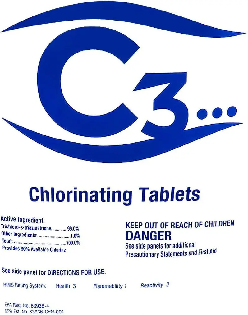 C3 Premium 3-Inch Stabilized Chlorine Tablets – UV-Resistant, Slow-Dissolving Sanitizer for Residential Pools and Spas (50-Lb Bag)