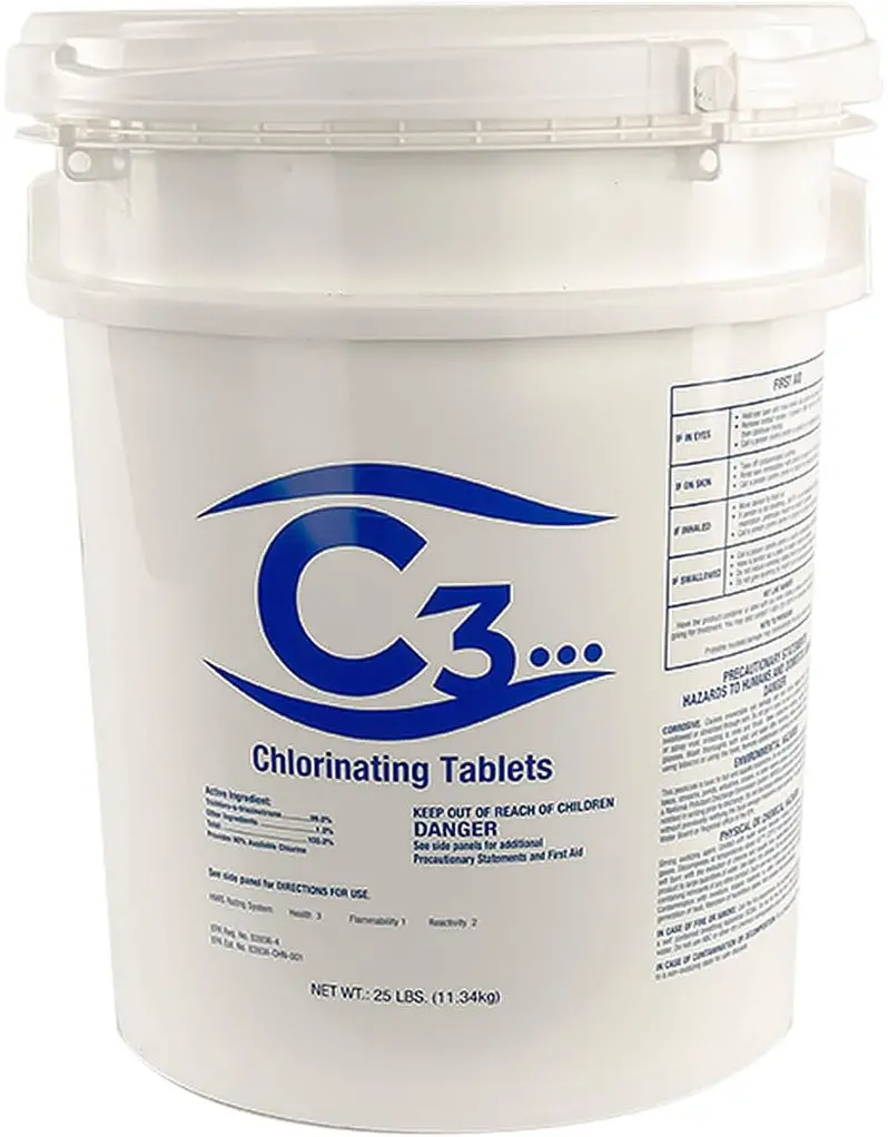 C3 Premium 3-Inch Stabilized Chlorine Tablets – UV-Resistant, Slow-Dissolving Sanitizer for Residential Pools and Spas (50-Lb Bag)