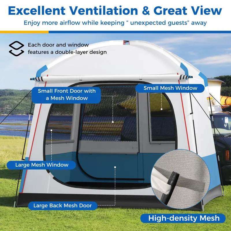 Cabin-Style 3–5 Person Camping Tent with Double-Layer Mesh Front Door for Ventilation