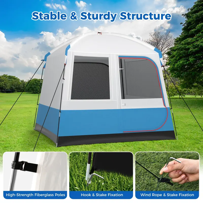 Cabin-Style 3–5 Person Camping Tent with Double-Layer Mesh Front Door for Ventilation