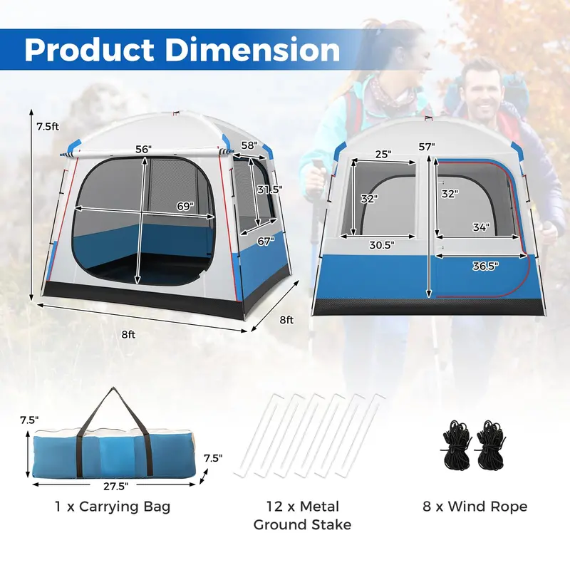 Cabin-Style 3–5 Person Camping Tent with Double-Layer Mesh Front Door for Ventilation