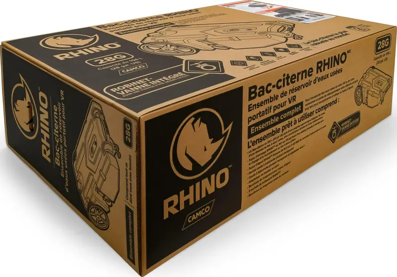 Camco Rhino RV Waste Tank – 28-Gallon Leakproof & Odor-Blocking Holding Container with Hose Kit