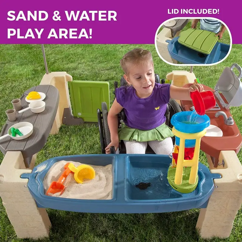 Canopy-Style Outdoor Play Patio – All-in-One Setup with Built-in Pretend Kitchen Area