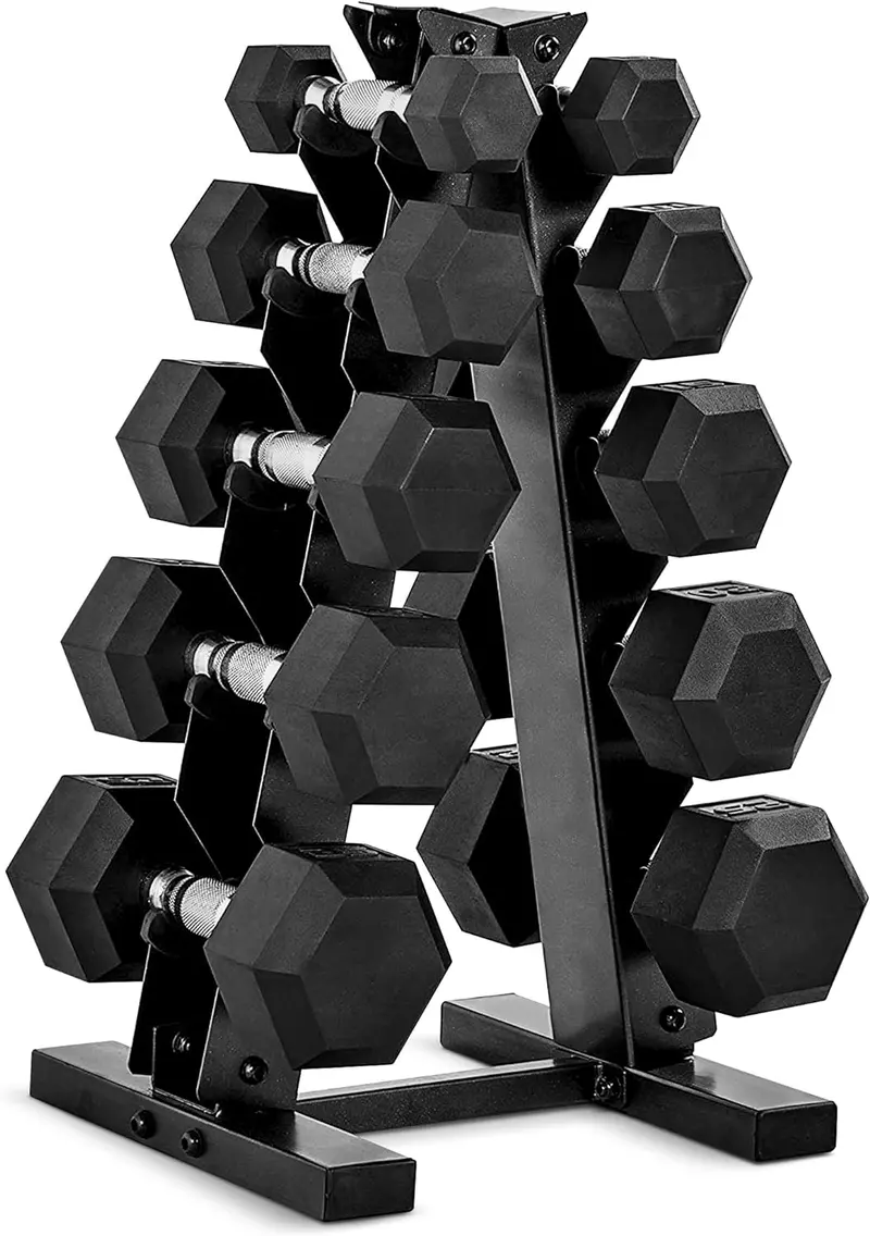 CAP Barbell 150 lb Hex Dumbbell Set – Coated Weight Plates with Vertical Rack (Black)