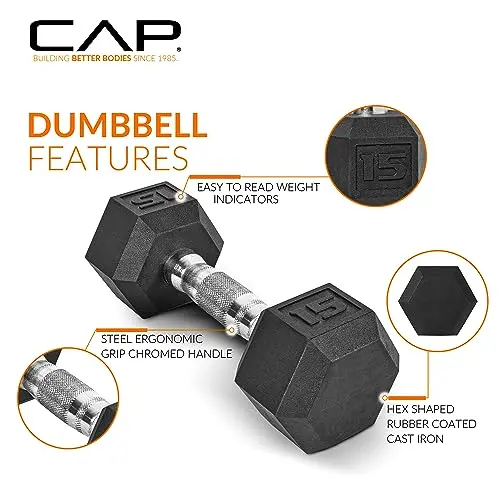 CAP Barbell 150 lb Hex Dumbbell Set – Coated Weight Plates with Vertical Rack (Black)