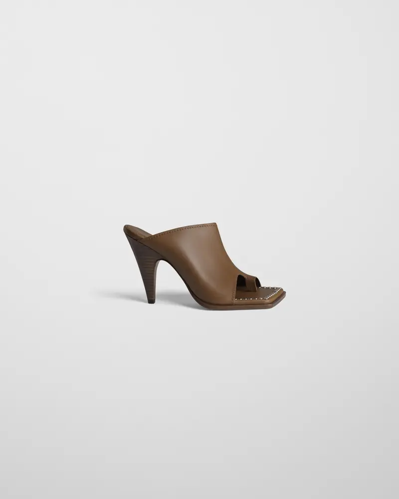 Caramel Leather Bolo Mule With Angular Toe And Silver Stud Detailing