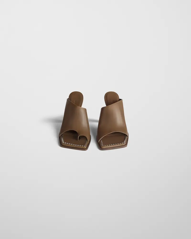 Caramel Leather Bolo Mule With Angular Toe And Silver Stud Detailing 2