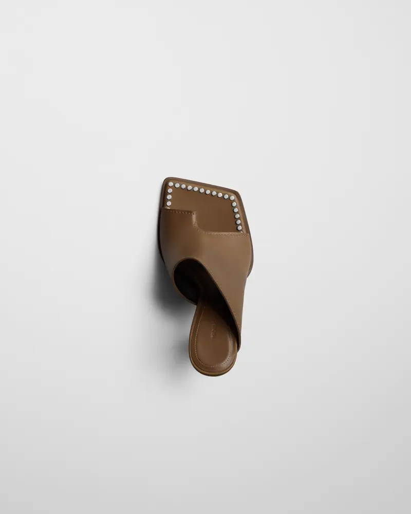 Caramel Leather Bolo Mule With Angular Toe And Silver Stud Detailing